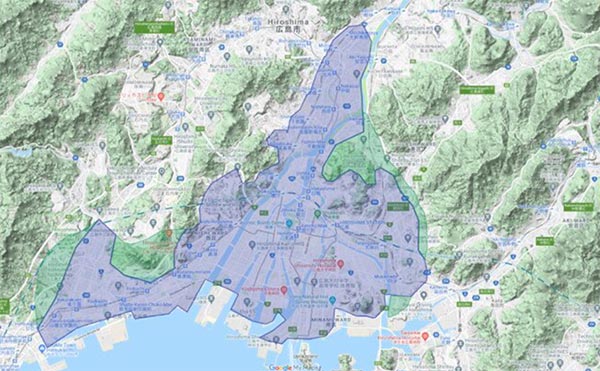 Uber Eats（ウーバーイーツ）広島エリアマップ