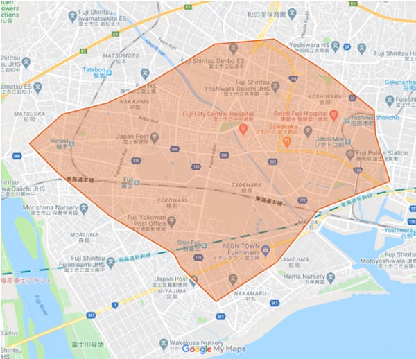 Uber Eats（ウーバーイーツ）富士市エリア・配達マップ