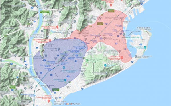 Uber Eats（ウーバーイーツ）静岡市・配達マップ