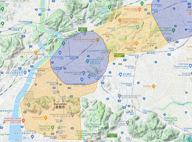 Uber Eats（ウーバーイーツ）岡山エリア・最新マップ
