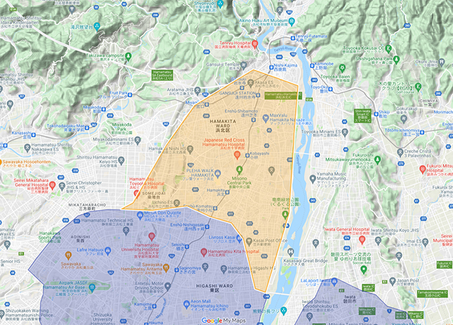Uber Eats（ウーバーイーツ）浜松エリア・2022年3月29日拡大MAP