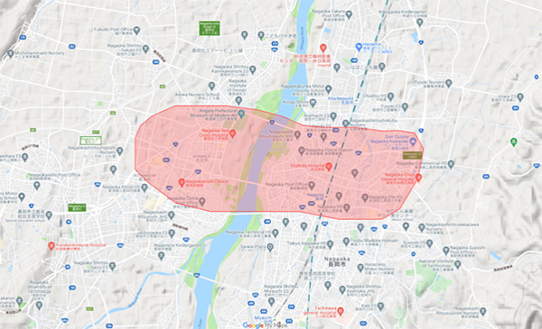 Uber Eats（ウーバーイーツ）長岡市エリア・配達マップ