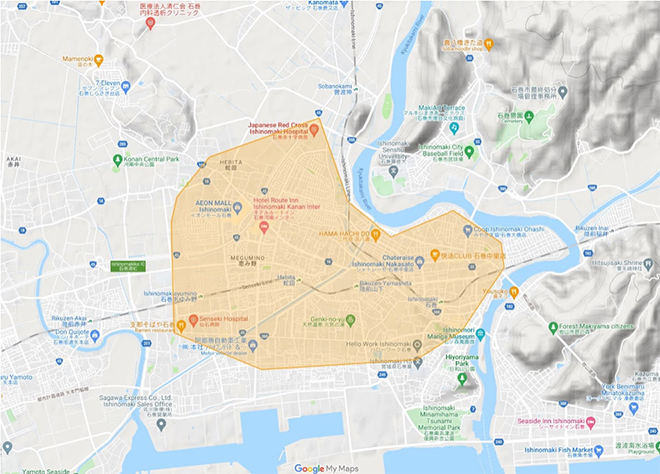 Uber Eats（ウーバーイーツ）石巻市エリア・配達マップ