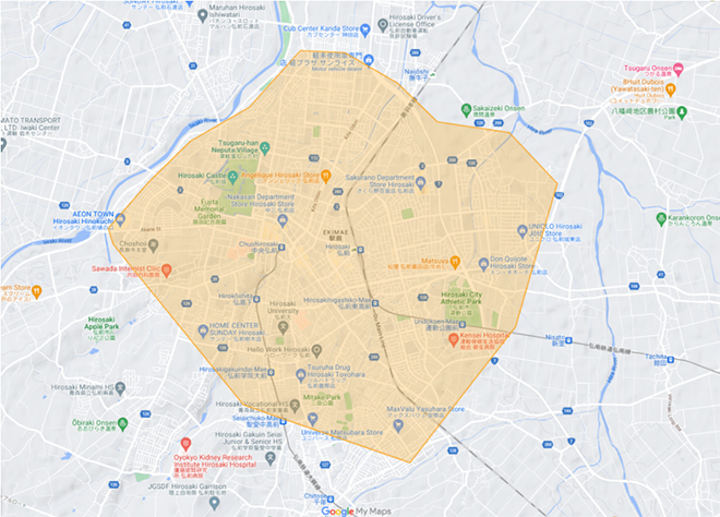Uber Eats（ウーバーイーツ）弘前市エリア・配達マップ